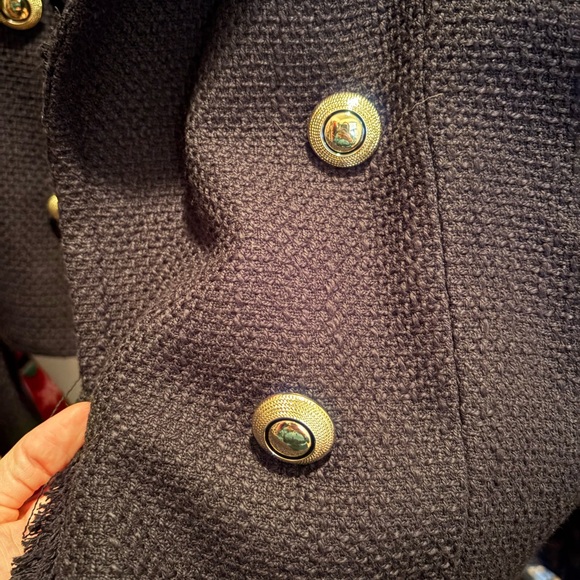 Zara Black Tweed Jacket with gold buttons and shoulder pads - Picture 3 of 7